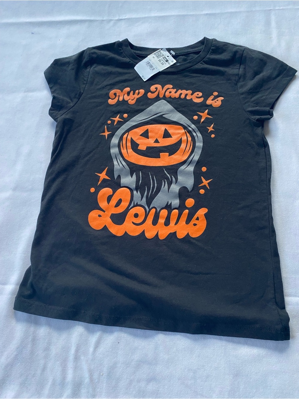 NWT Kids Halloween Pumpkin "My Name is Lewis" T-Shirt Size Large 10/12 Girls